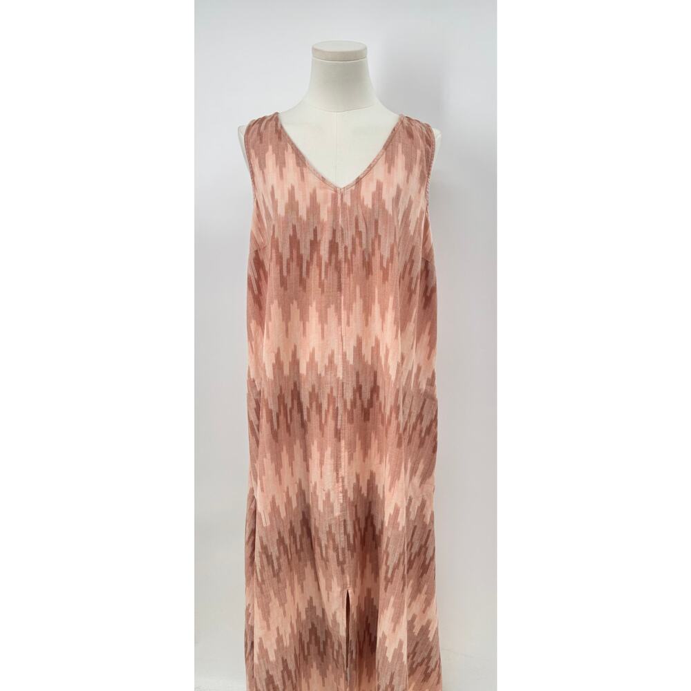 J Jill Pure Cotton Ikat Print Maxi Dress Sleeveless Long Pink Peach Sundress M M